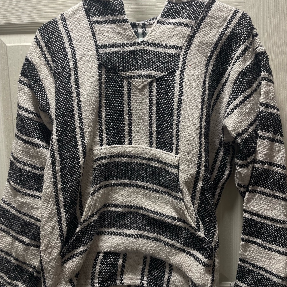 Men's Black and White Striped Sweater